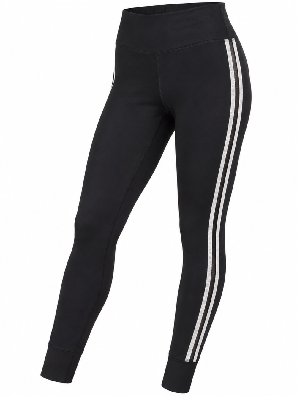 Lorna Jane 7/8 Ankle Black Leggings with Silver Side Stripes